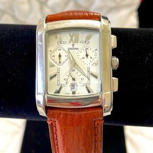 FESTINA Stainless watch with Brown Leather Strap. Lightly Used